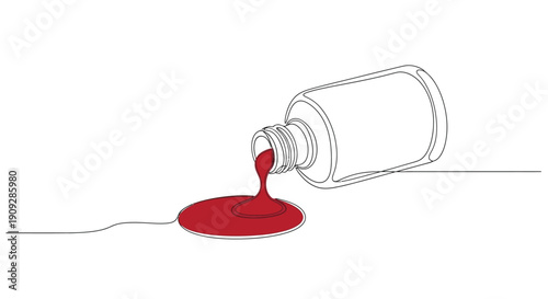 Red Nail Polish Spilling from Bottle, Single Line Art