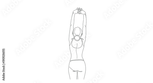 Woman stretching arms up in simple line art illustration