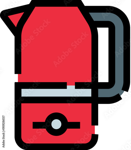 Red electric kettle boiling water on countertop, minimalist icon style appliance for quick tea or coffee in home or office, modern design for daily morning routine and convenience