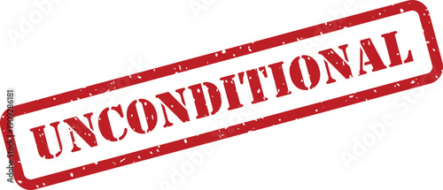 Clear red rectangular stamp showing the word UNCONDITIONAL on a crisp white backdrop