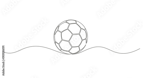 Soccer ball on wavy ground in minimalist line art