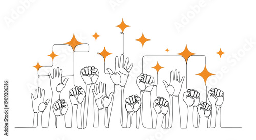 Diverse Hands Raised in Unity and Celebration