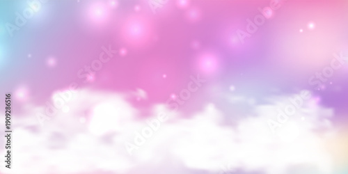 Soft pink gradient backdrop with magical unicorn elements, sparkling stars, and dreamy pastel hues ideal for cute fantasy illustrations and princess-themed creative works. Vector illustration.