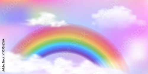 Magical rainbow background with sparkling pastel gradients, dreamy pink and purple sky filled with glitter, perfect for princess and unicorn-themed fantasy designs. Vector illustration.