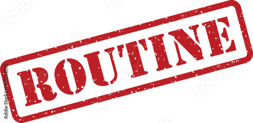 Distinctive red rubber stamp mark with the word ROUTINE visibly impressed on a pristine white surface