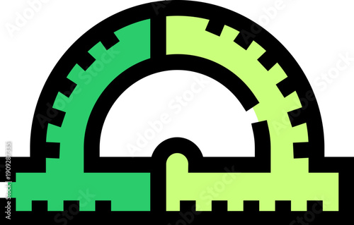 Green protractor icon symbolizing precise geometric measurement, math and drafting tools for school, engineering and designclean outline for education, planning and technical work