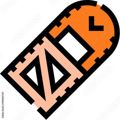 Snowshoeing equipment showing an orange and beige snowshoe with black outlines, ideal for winter walking and outdoor exploration on frosty trails and icy mountains