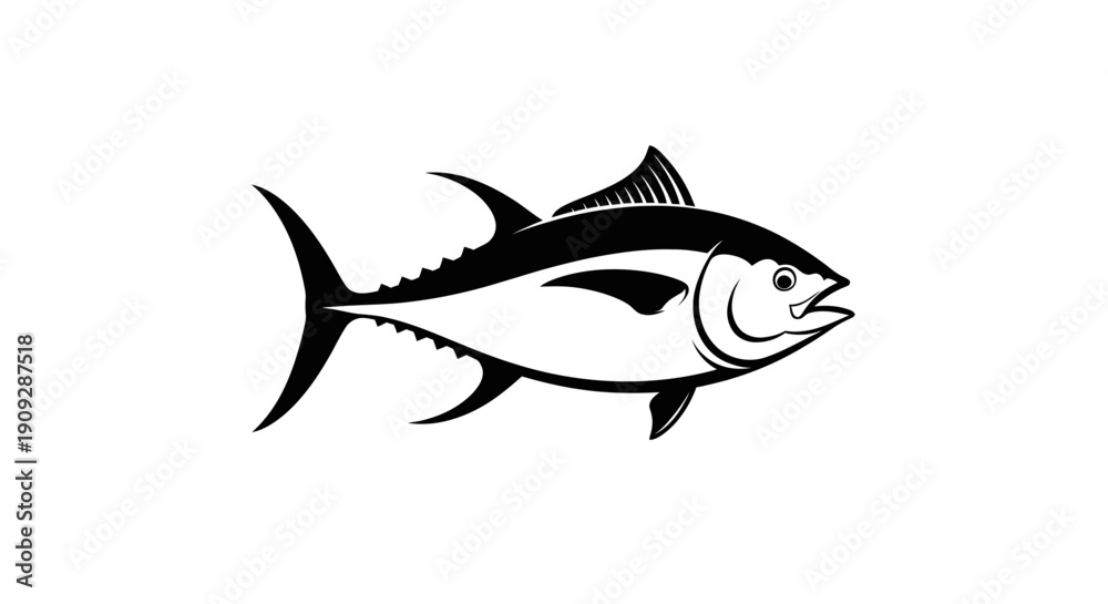 Obraz premium Stylized Tuna Fish Silhouette Icon, Vector Illustration