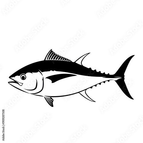 Black and White Tuna Fish Silhouette - Vector Illustration