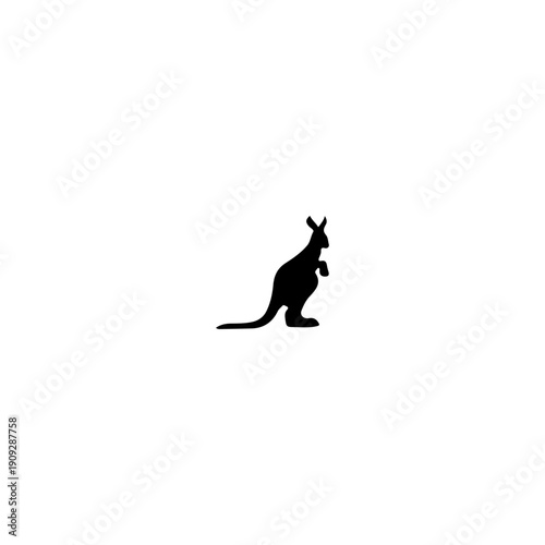 Kangaroo Silhouette Standing Isolated on White Background - Australian Wildlife Vector Illustration