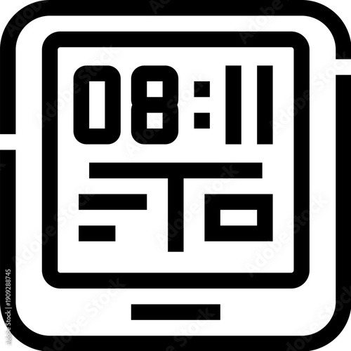 Digital display board presenting time and data, demonstrating smart technology and interface elements for electronic screens and innovative information systems