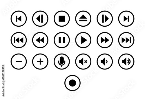 Set of media control UI buttons, Audio and Video.