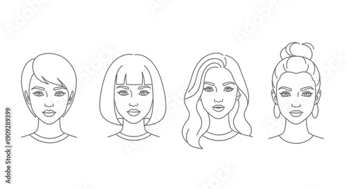 Diverse Women Hairstyles Collection: Bob, Pixie, Wavy, and Updo