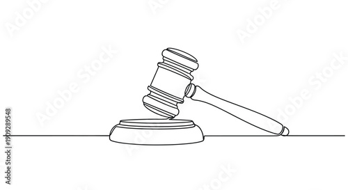 Continuous Line Art of a Gavel and Sounding Block