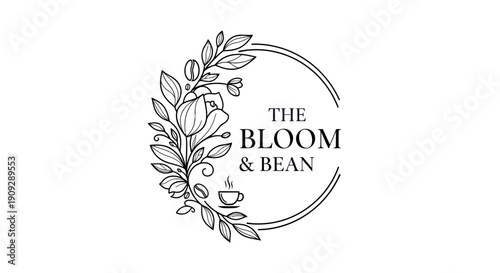 Elegant floral logo for 'The Bloom & Bean' coffee shop, featuring a tulip and coffee cup.