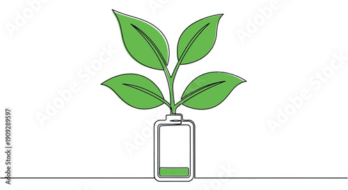 Green energy concept Plant growing from a battery, sustainability and renewable power