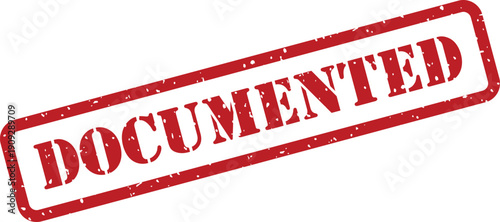 Official red rubber stamp with the word DOCUMENTED showing a distressed texture on a white backdrop