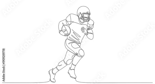 American football player running with ball, dynamic action and sports concept