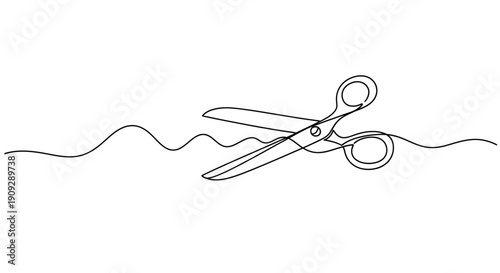 Scissors cutting a wavy line, concept of cutting, shaping, and decision making