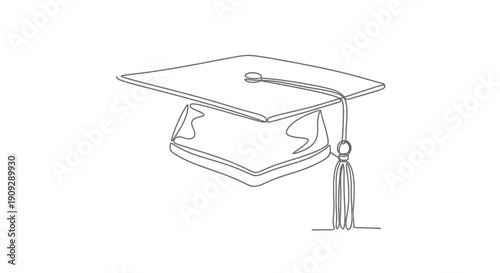 Continuous line art of a graduation cap, education, academic success, study