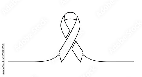 Continuous line art of a ribbon, awareness symbol, hope, support