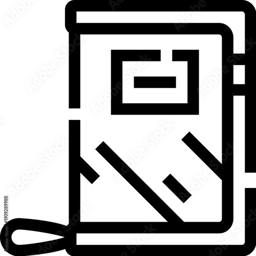 Closed line art notebook with looped clasp, minimalist icon representing writing, planning, learning, note taking, organization, diary, agenda, study and office document management