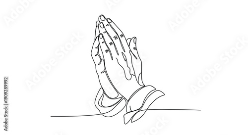 Continuous line art of praying hands, prayer, faith, religion, spirituality