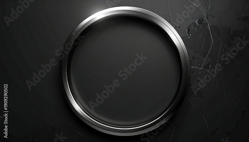 Metallic circular frame on dark textured background viewed straight on