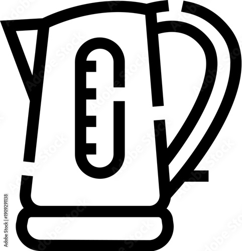 Electric kettle outline icon representing small kitchen appliance used for quickly boiling water, essential for preparing tea, coffee, and other warm beverages in a household setting
