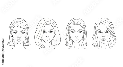 Diverse Female Hairstyles and Face Shapes: A Collection of Stylized Portraits