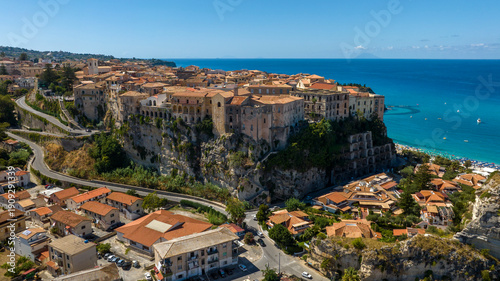 Billede på lærred Aerial view of the historic center of Tropea, in the province of Vibo Valentia, Calabria, Italy