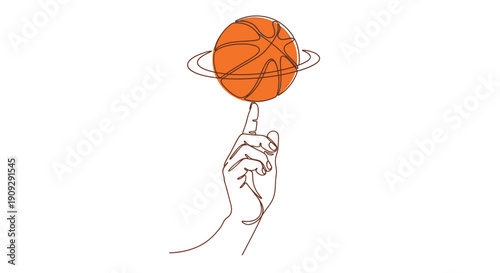 Single line art of a hand spinning a basketball, representing skill and focus