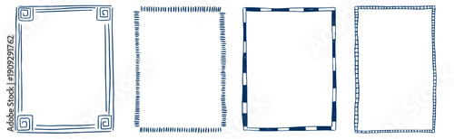 Hand drawn vintage Greek frames. Ink stamp mark frames for greeting cards, wedding, birthday party, invitations in italian or Mediterranean marine sea coastal style. Minimalist vector border