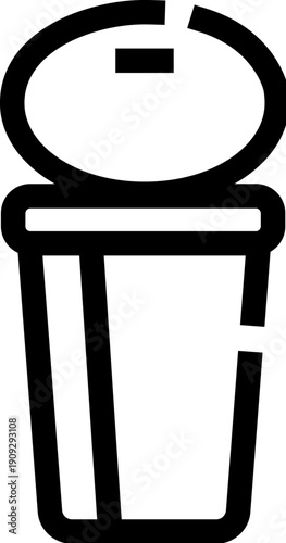 Minimalist line icon of a metal food can with open lid, simple outline representing preserved food, packaging, storage, pantry, grocery and kitchen supply concepts