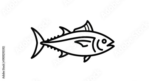 Hand-drawn tuna fish icon outline. Simple vector illustration of a seafood.