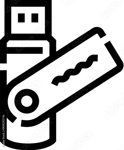 Usb flash drive icon with a wavy line representing continuous data flow, digital storage and transfer, portable backup, file sharing and modern connectivity for devices and networks