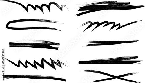 Underline stroke marker felt pen ink scribbles doodle line collection.Hand drawn outline sketch wave Grungy brush mark elements crosshatch rough dividers set..eps
