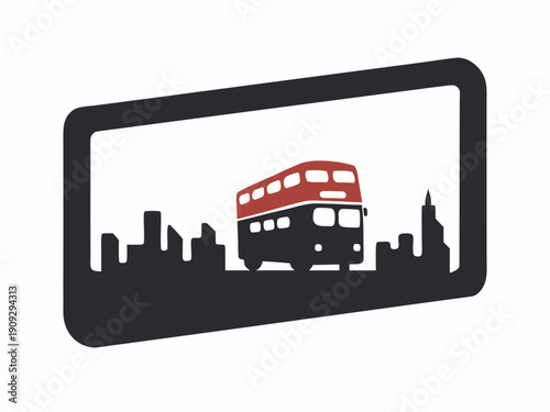 Red Double Decker Bus Silhouette with London City Skyline Graphic