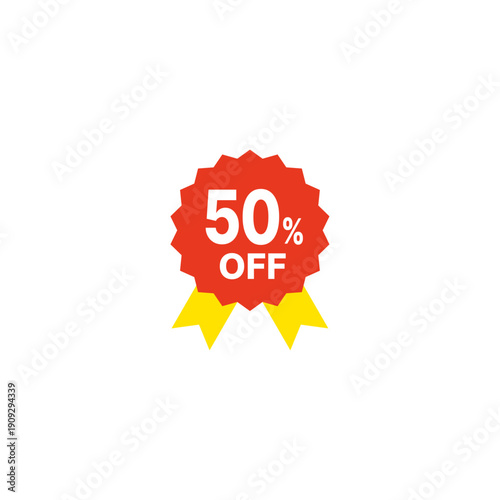 赤と黄色のセールラベルアイコン メダル リボン 赤
