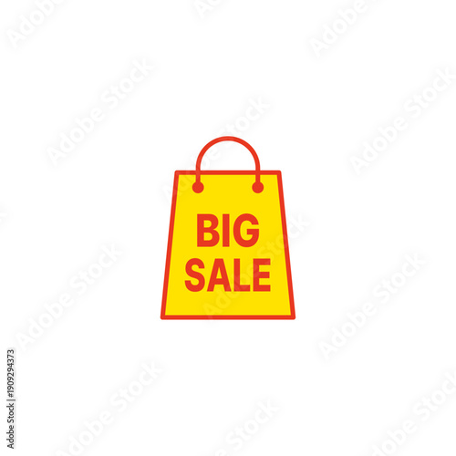 赤と黄色のセールラベルアイコン ショッピングバッグ 黄