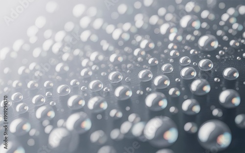 Water Droplets in Focus: A mesmerizing close-up of water droplets, each reflecting light and creating a captivating display of nature's artistry. The image emphasizes the purity, freshness.