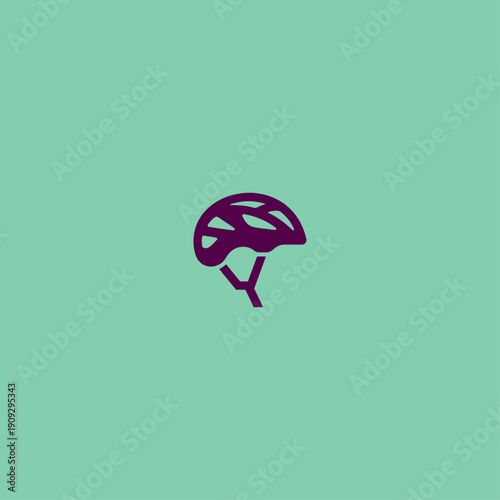 Vector purple bicycle helmet icon on mint green background. Cycling safety gear illustration for web, app, UI, sport, fitness.