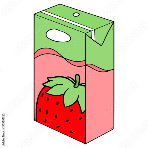 strawberry juice box ready to drink illustration hand drawn isolated vector