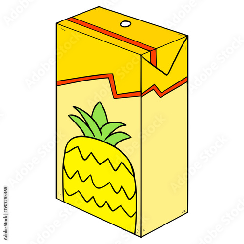pineapple juice box ready to drink illustration hand drawn isolated vector