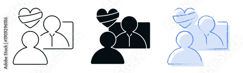 Online Therapy icon set. Mental health and digital wellbeing concept. Line, solid color or black symbol for web and UI. Perfect for apps and digital platforms. Editable vector stroke illustration.