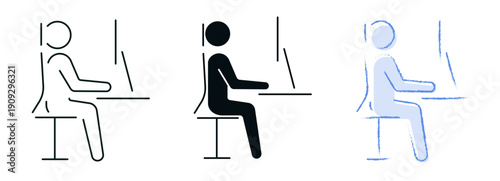 Ergonomic Workspace icon. Mental health and digital wellbeing concept. Line, solid color or black symbol for web and UI. Perfect for apps and digital platforms. Editable vector stroke illustration.