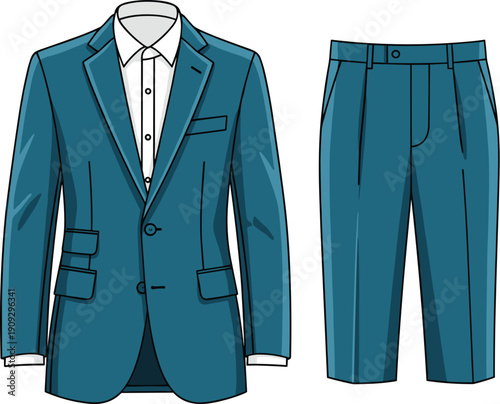 Stylish Teal Suit with White Shirt Illustration: A Versatile Visual for Fashion, Business and Professional Presentations and Creative Projects, Isolated on White