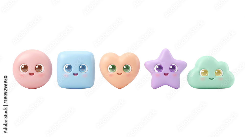 Fototapeta premium Cute pastel shapes with big eyes on black background