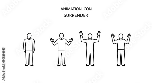 Animation Icon Sequence Surrender Gesture: Person Raising Hands Up in Defeat or Submission
