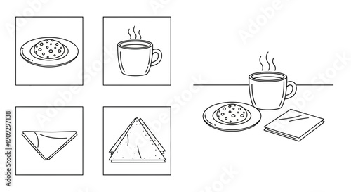 Breakfast Scene: Hot Coffee, Pancake, and Napkin on Table